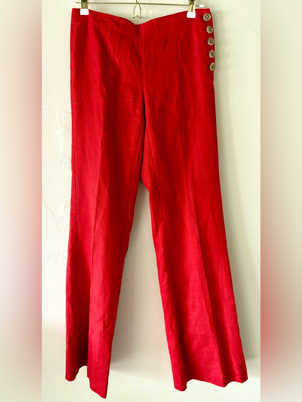 Anthropologie Bright Red Wide-Leg Pants with Side Buttons
